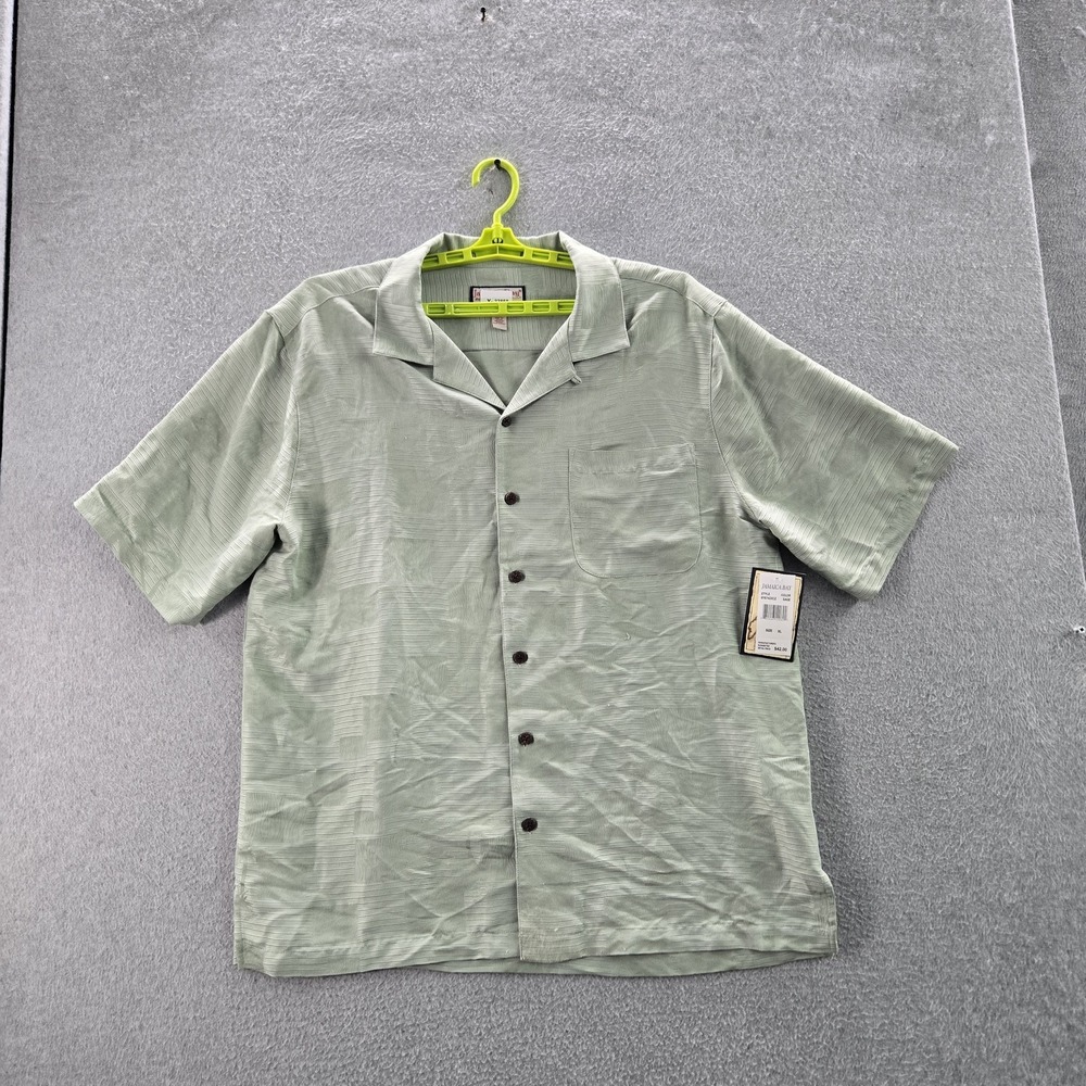 Jamaica Bay Men Button Up Shirt XL Sage Geometric Short Sleeve NWT